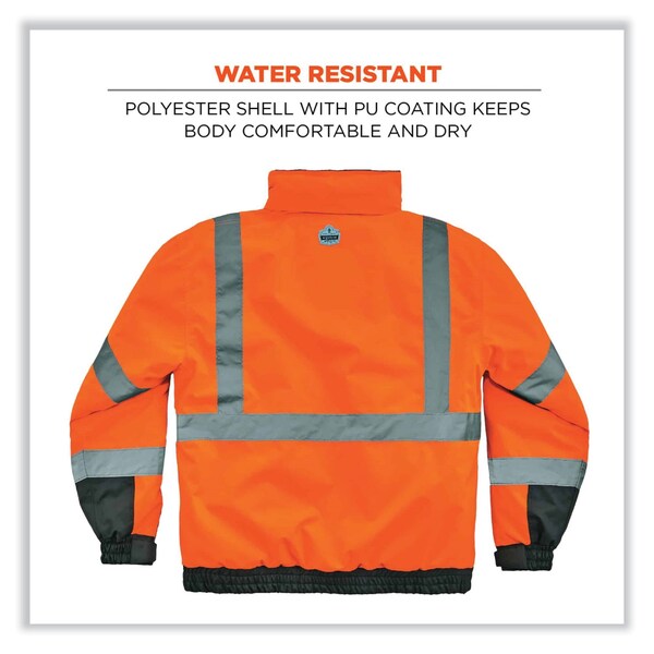 GloWear 8377 Class 3 Hi-Vis Quilted Bomber Jacket, Orange, 4X-Large